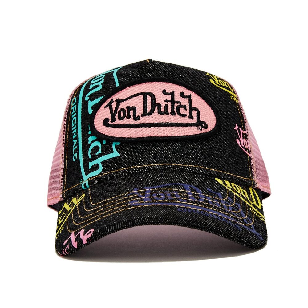 Von Dutch Dark Denim Pink Logo Trucker Hat MSRP89